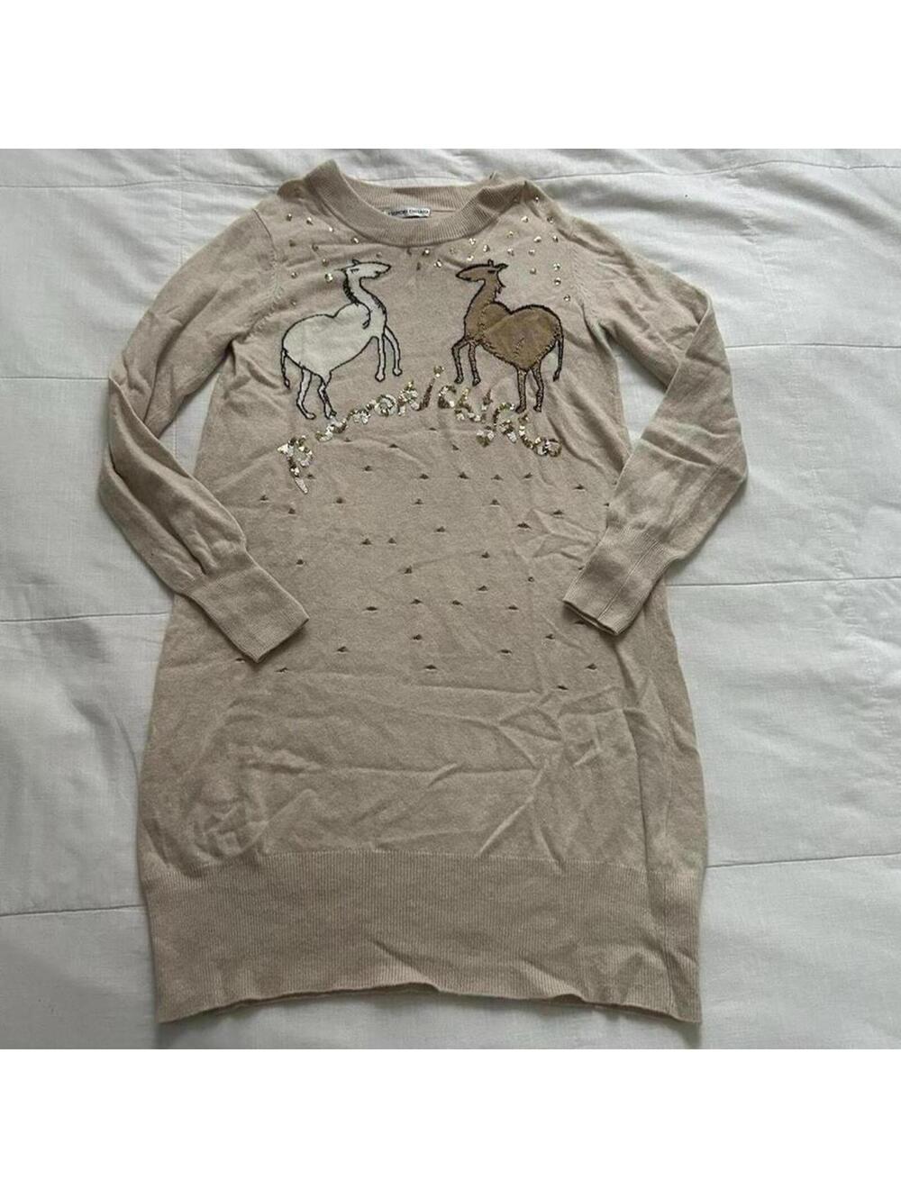 Tsumori Chisato cream sequin knit sweater dress
